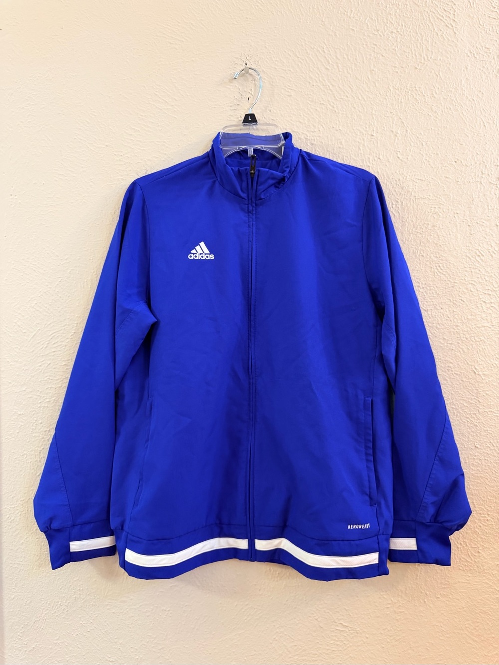 Adidas bright blue white stripe Aeroready track jacket